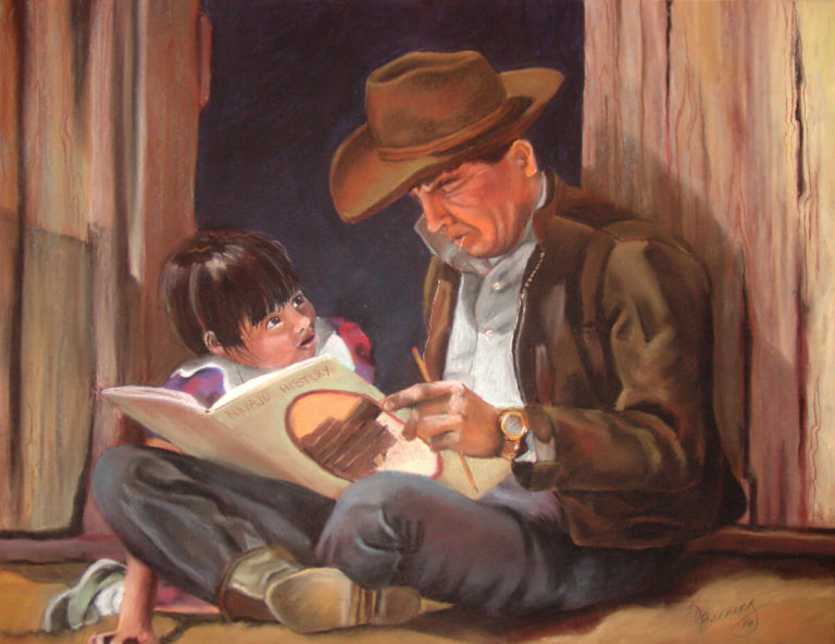 Cowboy Reading to an Indian